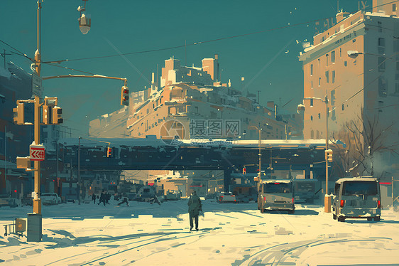 冬季城市街道的行人图片