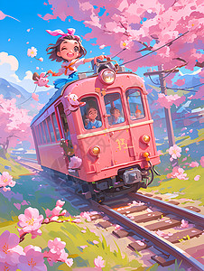 行驶的粉红色小火车图片