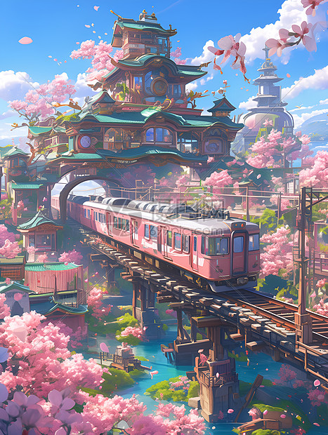 行驶的粉色火车图片