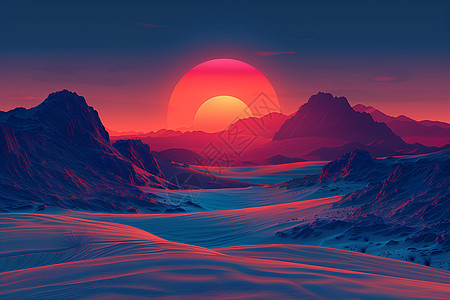 沙漠日落夕阳图片