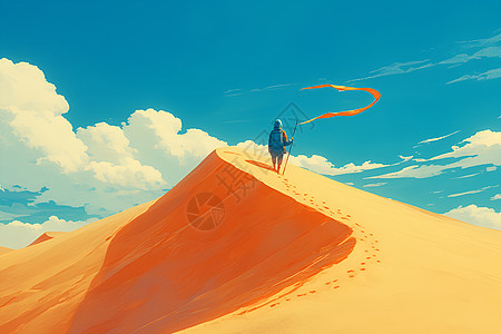 孤独的人穿越沙漠山丘图片