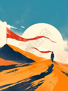 徒步旅行者在沙漠中图片