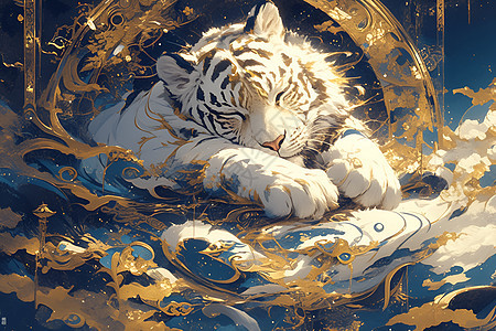 休息的白虎图片