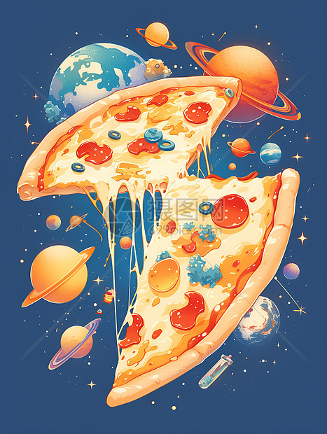 宇宙中的披萨插画图片