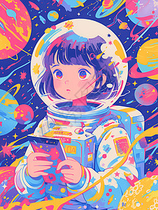 女孩的星空探险图片