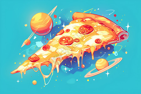 宇宙中的比萨插画图片