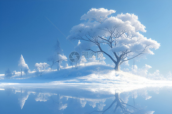冬日唯美风景插画图片