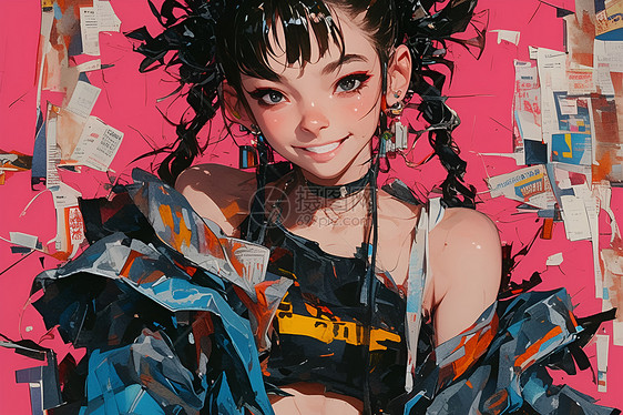 喜悦的少女插画图片