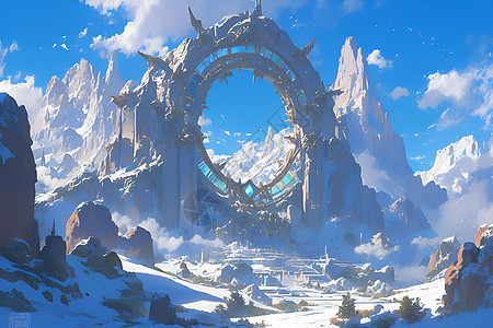 雪山石拱门的晨曦之光图片