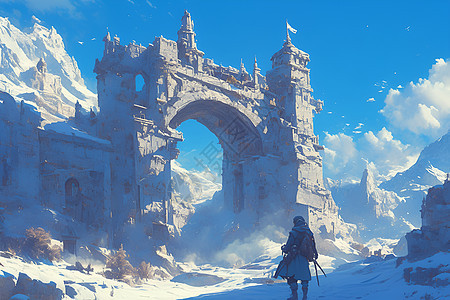 雪景石拱门图片