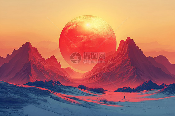 日落时的沙漠山峦图片
