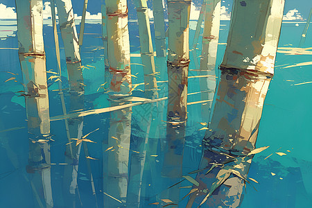 水中的竹子图片