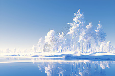 冬天的湖景图片