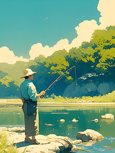 站在岸上钓鱼的人图片