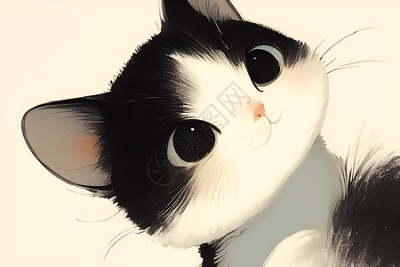 黑白色的小猫图片