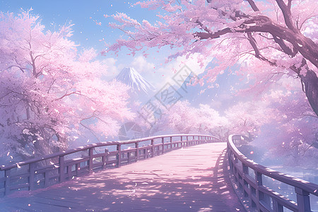 樱花桥下的粉红之美高清图片