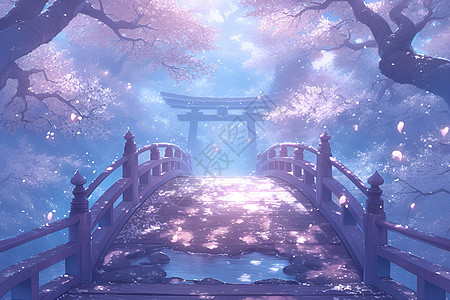 桥上的樱花隧道图片