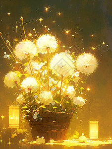 花篮中的蒲公英花卉图片
