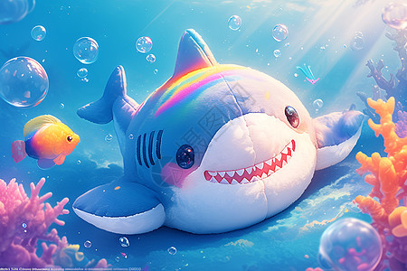 欢乐的彩虹鲨鱼图片