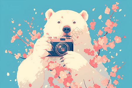 拍樱花的熊图片