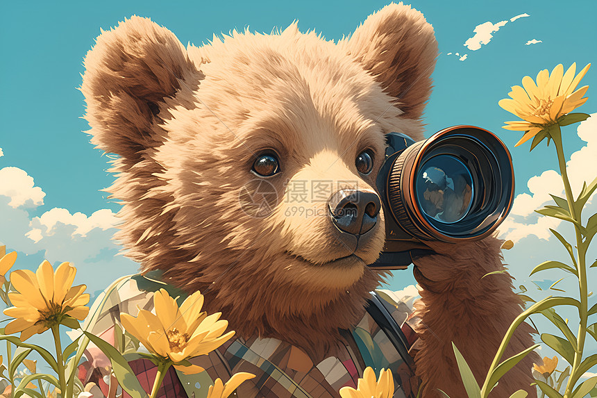 熊摄影师近距离拍摄花朵图片
