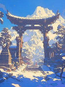 雪中石门晨光图片