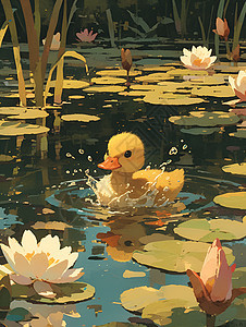 池塘中嬉戏的鸭子图片