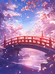 樱花桥上的粉色天堂图片