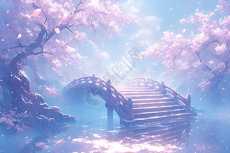 樱花桥上的迷人景色背景图片