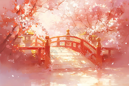 樱花桥上的粉色仙境图片