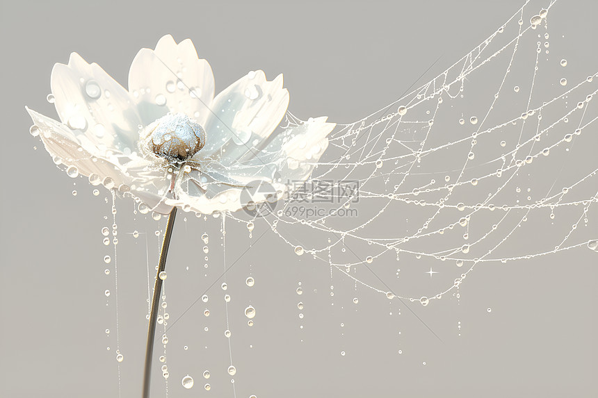 白花上的蛛网图片