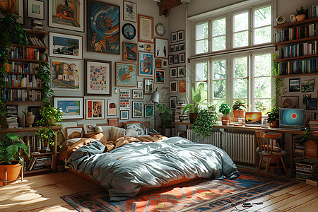 卧室床头的挂画背景图片
