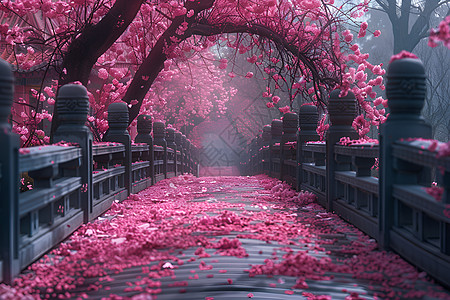 桥边的樱花旅行桥边高清图片