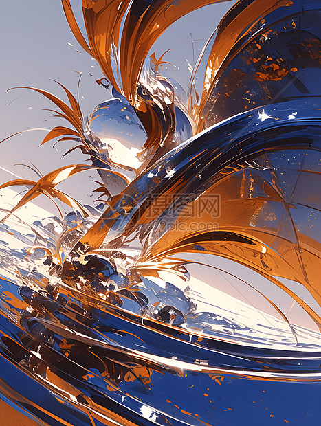 抽象流动金属叶子图片