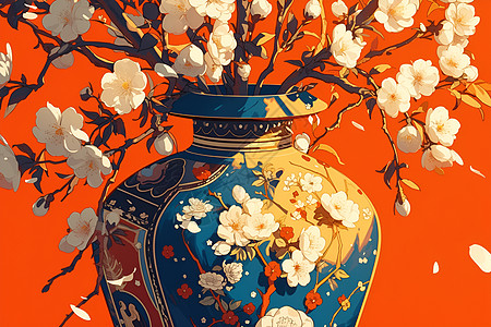 蓝色的花瓶背景图片