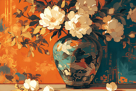 花朵下的花瓶背景图片
