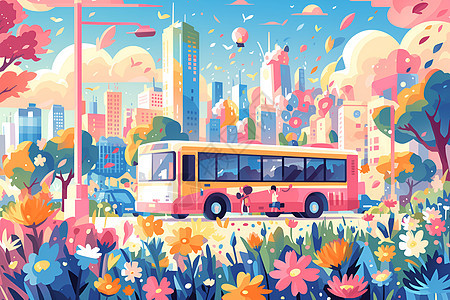 城市中的公交车图片
