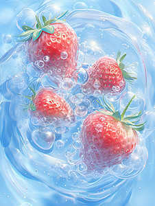 水中的可口草莓图片