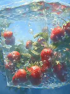 悬浮水中的草莓图片