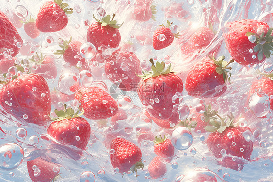 水中漂浮的草莓图片