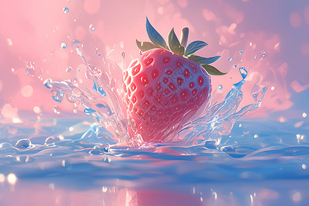 草莓飞溅水珠图片