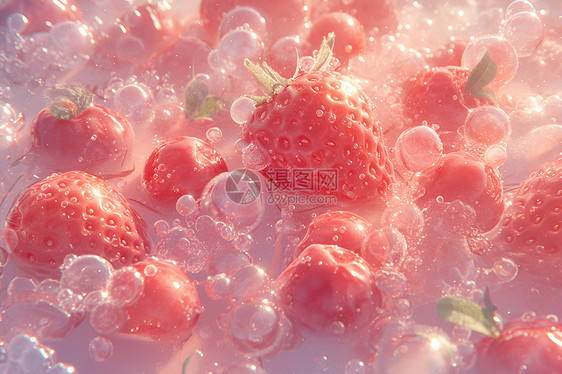 水中摆满草莓图片