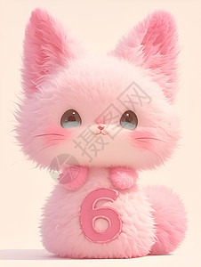 粉色软毛动物上的数字6和蝴蝶结展示可爱与创意图片