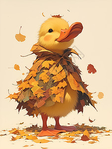 秋叶披风的小鸭图片