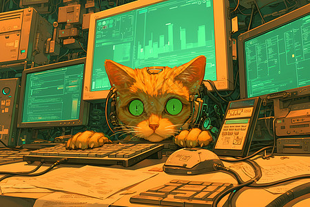 猫咪趴在电脑屏幕下图片