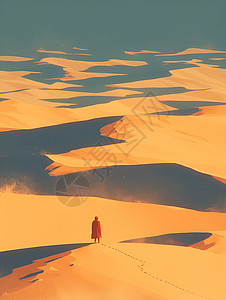 孤独人在沙漠徒步图片