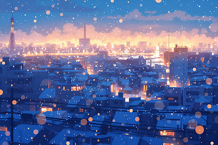 冬夜奇幻雪城璀璨夜景图片