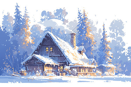 冬日乡村温馨小屋图片