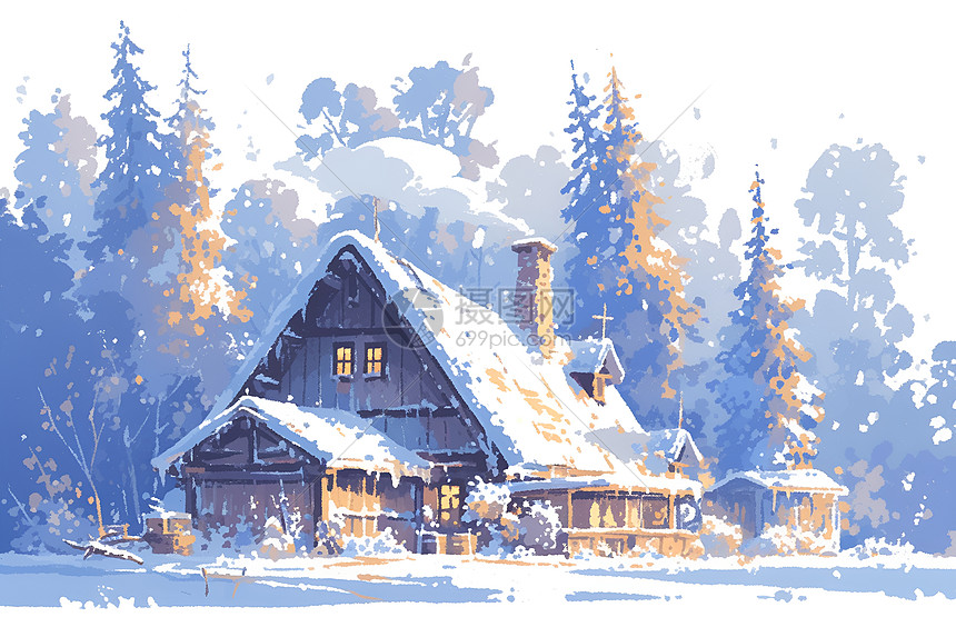 冬日乡村温馨小屋图片
