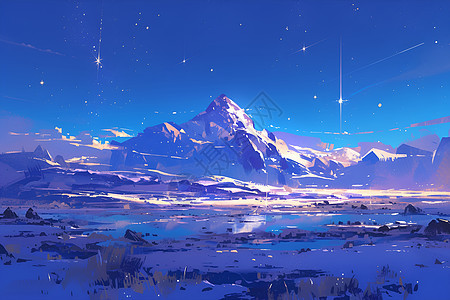 星空下的雪山图片